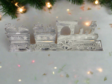 Load image into Gallery viewer, Handmade Christmas silver three piece train set measuring 50 x 8 x 16cm - Marissa's Garden & Gift