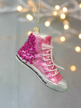 Indlæs billede til gallerivisning Glass Christmas pink glitter trainer shoe Christmas bauble tree hanging decoration/christmas/seasonal/ glass hanging item - Marissa's Garden & Gift