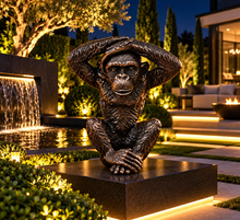 Load image into Gallery viewer, Monkey bronze polyresin garden sculpture hear no evil measuring 28x25x20cm