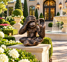 Load image into Gallery viewer, Monkey bronze polyresin garden sculpture hear no evil measuring 28x25x20cm