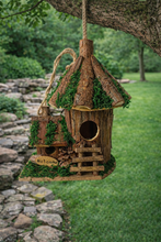 Load image into Gallery viewer, Handmade wooden birdhouse hut with ladder and side hut 17x12x23cm