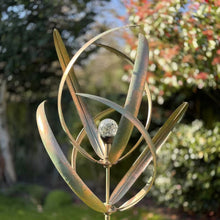 Laden Sie das Bild in den Galerie-Viewer, knightsbridge Verdigris windsculpture windspinner with solar bulb measuring 61 x 61 x 208cm - Marissa's Garden & Gift