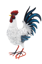 Charger l'image dans la galerie, Garden metal cockerel/ hen white and blue named Barry measuring 16 x 22 x 45cm - Marissa's Garden & Gift