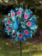 Indlæs billede til gallerivisning Handmade Aurora peacock powder coated garden wind sculpture spinner measuring 150cm - Marissa's Garden & Gift