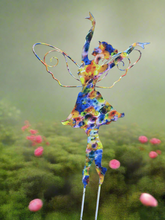 Load image into Gallery viewer, Standing Art Deco white with blue floral garden/ outdoor metal garden fairy measuring 24.5 x 8 x 55cm - Marissa's Garden & Gift