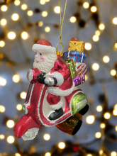 Afbeelding in Gallery-weergave laden, Glass Santa Claus on a motorbike /Father Christmas Christmas bauble tree hanging decoration/christmas/seasonal/ glass hanging item - Marissa's Garden & Gift