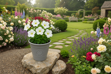 Load image into Gallery viewer, Sunflower coloured grey flower pot available in two sizes made out of recycled plastic