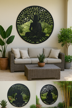 Afbeelding in Gallery-weergave laden, Handmade 60cm black metal Wall Plaque with acrylic mirror, colourful Metal, Garden/indoor Wall Art powder coated steel - Marissa's Garden & Gift