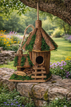 Load image into Gallery viewer, Handmade wooden birdhouse hut with ladder and side hut 17x12x23cm