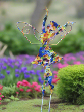Load image into Gallery viewer, Standing Art Deco white with blue floral garden/ outdoor metal garden fairy measuring 24.5 x 8 x 55cm - Marissa's Garden & Gift