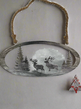 Indlæs billede til gallerivisning Handmade reindeer and Christmas tree silver wall art for indoors/outdoors oval wall art 38 x 1 x 18cm - Marissa's Garden & Gift