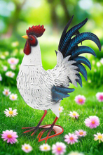 Charger l'image dans la galerie, Garden metal cockerel/ hen white and blue named Barry measuring 16 x 22 x 45cm - Marissa's Garden & Gift