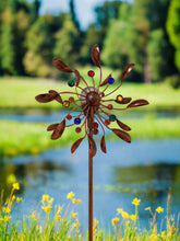 Indlæs billede til gallerivisning Handmade Chelsea powder coated garden wind sculpture spinner measuring 190cm with solar bulb - Marissa's Garden & Gift