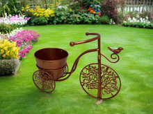 Afbeelding in Gallery-weergave laden, Handmade bronze bike with with bird and tree of life wheels pot plant holder stand with one pot - Marissa's Garden & Gift