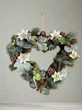 Afbeelding in Gallery-weergave laden, Handmade hanging heart wreath 30 x 29 x 10cm Christmas /seasonal hanging wreath - Marissa's Garden & Gift