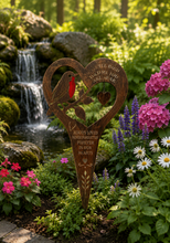 Load image into Gallery viewer, Handmade bronze Robin stake memorial- A little bird told me you are near- Always loved Never forgotten Forever in our hearts
