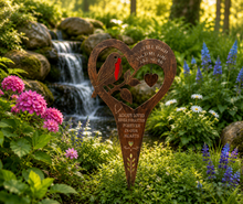 Load image into Gallery viewer, Handmade bronze Robin stake memorial- A little bird told me you are near- Always loved Never forgotten Forever in our hearts