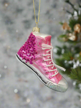 Indlæs billede til gallerivisning Glass Christmas pink glitter trainer shoe Christmas bauble tree hanging decoration/christmas/seasonal/ glass hanging item - Marissa's Garden & Gift