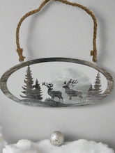 Indlæs billede til gallerivisning Handmade reindeer and Christmas tree silver wall art for indoors/outdoors oval wall art 38 x 1 x 18cm - Marissa's Garden & Gift