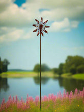 Indlæs billede til gallerivisning Handmade Chelsea powder coated garden wind sculpture spinner measuring 190cm with solar bulb - Marissa's Garden & Gift