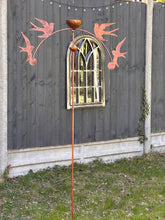 Load image into Gallery viewer, Handmade powder coated swallows sculpture rocker and rain catcher standing at 150cm tall - Marissa's Garden & Gift