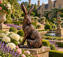 Load image into Gallery viewer, Large garden sculpture bronze hare looking left measuring 43cm