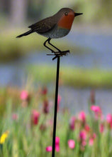 Load image into Gallery viewer, Handmade powder coated Robin on a pole sculpture 130cm tall - Marissa's Garden & Gift