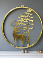 Indlæs billede til gallerivisning Handmade reindeer and tree gold wall art for indoors/outdoors 30 x 1 x 32cm - Marissa's Garden & Gift