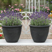 Laden Sie das Bild in den Galerie-Viewer, Wentworth black and silver coloured flower pot x 2 pots - Marissa's Garden & Gift