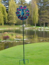 Indlæs billede til gallerivisning Handmade Aurora peacock powder coated garden wind sculpture spinner measuring 150cm - Marissa's Garden & Gift