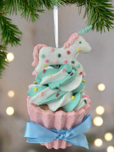 Laden Sie das Bild in den Galerie-Viewer, Resin unicorn cupcake Christmas bauble tree hanging decoration/christmas/seasonal/ resin hanging item - Marissa's Garden & Gift