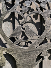 Indlæs billede til gallerivisning Handmade silver tree of life wall art with heart in the middle with two lovebirds indoors/outdoors 60cm - Marissa's Garden & Gift