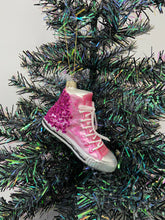 Indlæs billede til gallerivisning Glass Christmas pink glitter trainer shoe Christmas bauble tree hanging decoration/christmas/seasonal/ glass hanging item - Marissa's Garden & Gift