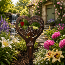 Load image into Gallery viewer, Handmade bronze paw print with angel wings memorial stake