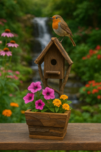 Laden Sie das Bild in den Galerie-Viewer, Handmade wooden birdhouse hut with three entrances measuring 16 x 10 x 21cm - Marissa's Garden & Gift