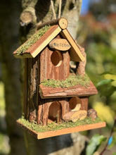 Load image into Gallery viewer, Handmade wooden birdhouse hut with three entrances measuring 16 x 10 x 21cm - Marissa's Garden & Gift