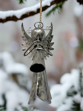 Load image into Gallery viewer, Handmade powder coated Christmas hanging angel with flute measuring 6 x 5 x13cm - Marissa's Garden & Gift