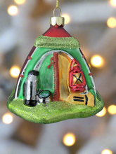 Load image into Gallery viewer, Glass Christmas camping tent/campers tent Christmas bauble tree hanging decoration/christmas/seasonal/ glass hanging item - Marissa's Garden & Gift