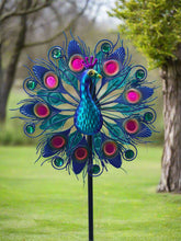 Indlæs billede til gallerivisning Handmade Aurora peacock powder coated garden wind sculpture spinner measuring 150cm - Marissa's Garden & Gift