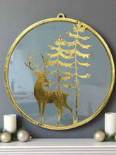 Indlæs billede til gallerivisning Handmade reindeer and tree gold wall art for indoors/outdoors 30 x 1 x 32cm - Marissa's Garden & Gift