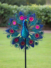 Indlæs billede til gallerivisning Handmade Aurora peacock powder coated garden wind sculpture spinner measuring 150cm - Marissa's Garden & Gift