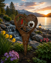 Load image into Gallery viewer, Handmade bronze Robin stake memorial- A little bird told me you are near- Always loved Never forgotten Forever in our hearts