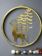 Indlæs billede til gallerivisning Handmade reindeer and tree gold wall art for indoors/outdoors 30 x 1 x 32cm - Marissa's Garden & Gift