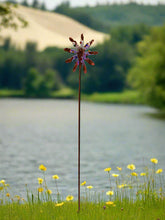 Indlæs billede til gallerivisning Handmade Chelsea powder coated garden wind sculpture spinner measuring 190cm with solar bulb - Marissa's Garden & Gift