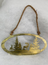 Indlæs billede til gallerivisning Handmade reindeer and Christmas tree gold wall art for indoors/outdoors oval wall art 38 x 1 x 18cm - Marissa's Garden & Gift