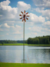 Indlæs billede til gallerivisning Handmade Chelsea powder coated garden wind sculpture spinner measuring 190cm with solar bulb - Marissa's Garden & Gift