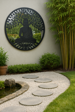 Afbeelding in Gallery-weergave laden, Handmade 60cm black metal Wall Plaque with acrylic mirror, colourful Metal, Garden/indoor Wall Art powder coated steel - Marissa's Garden & Gift