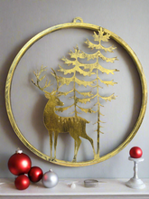 Indlæs billede til gallerivisning Handmade reindeer and tree gold wall art for indoors/outdoors 30 x 1 x 32cm - Marissa's Garden & Gift
