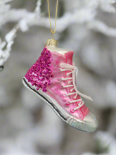 Indlæs billede til gallerivisning Glass Christmas pink glitter trainer shoe Christmas bauble tree hanging decoration/christmas/seasonal/ glass hanging item - Marissa's Garden & Gift