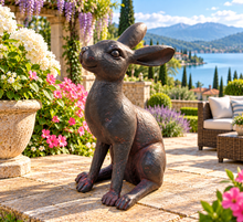 Load image into Gallery viewer, Aged gold alert hare garden ornament polyresin 36cm high. - Marissa's Garden & Gift